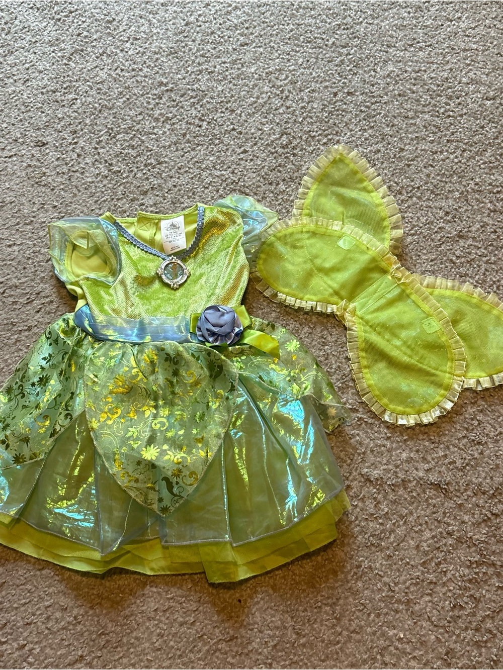 Disney Store Tinker Belle Costume Dress W/ Wings 18-24 mos Green Halloween World